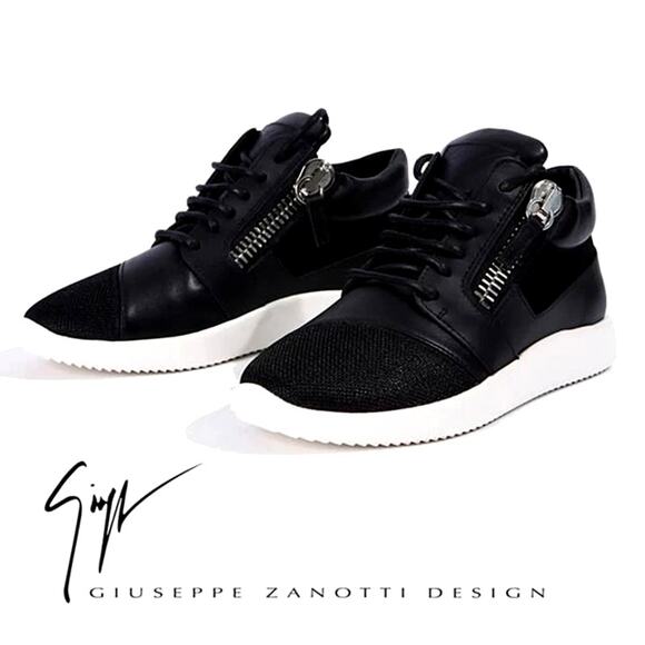 Giuseppe Zanotti Megatron Nero Black leather mesh zippered Sneakers Size 36 - Picture 1 of 13